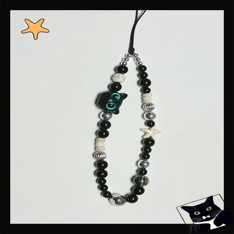 Monster Cat Phone Strap Wrist Strap Niche Phone Case Lanyard Bead Chain CCD Camera Hand Strap Ins Style
