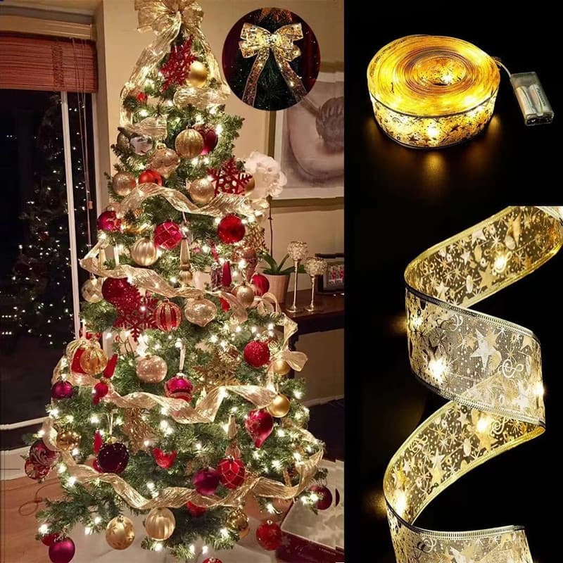 Light string, Christmas tree, decorative lights, ribbon lights, gift box decoration ribbon strings, cross-border Christmas satin LED lights