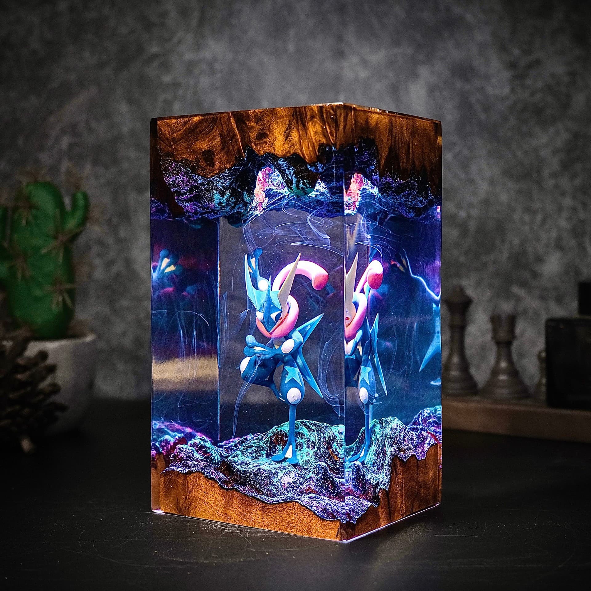 Pokemon Greninja Epoxy Resin Ornament Wooden Resin Craft Resin Lamp Night Light Figure