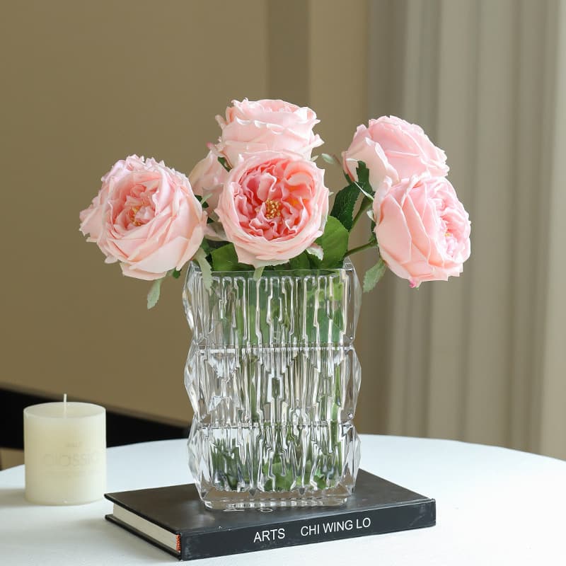 Single-Stem Realistic Touch Austin Rose Artificial Bouquet Photo Prop Curled Tea Rose Lifelike Rose