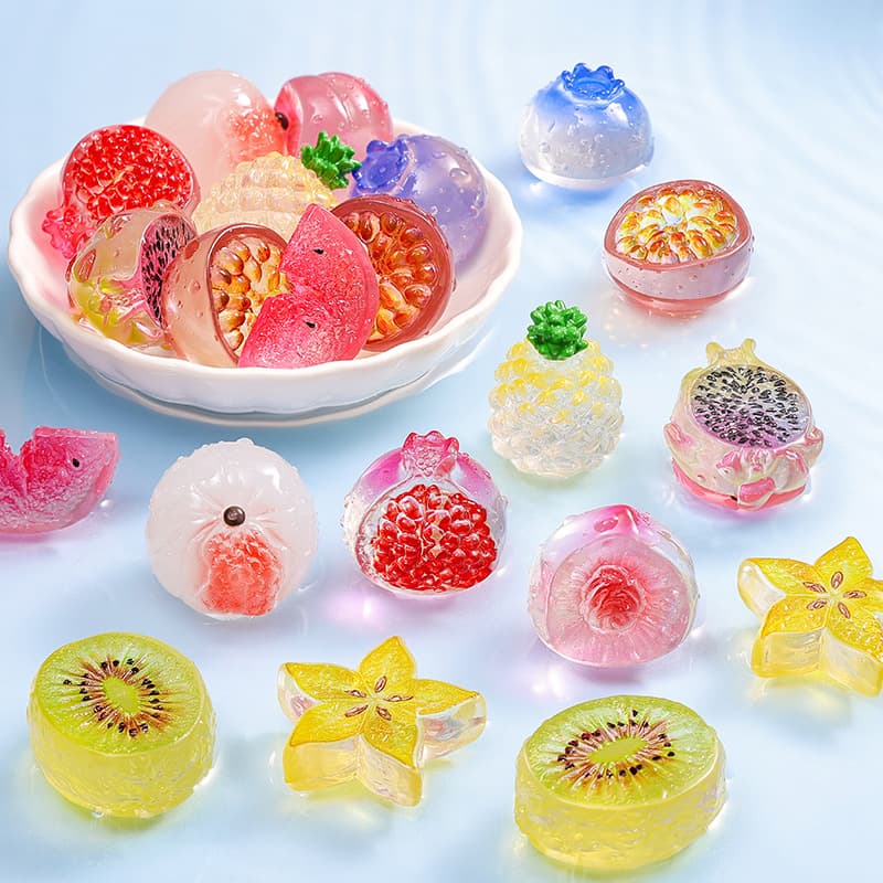 Miniature Simulated Fruit Ornaments Lychee Pomegranate Pineapple Peach Resin DIY Craft Decorative Figurines