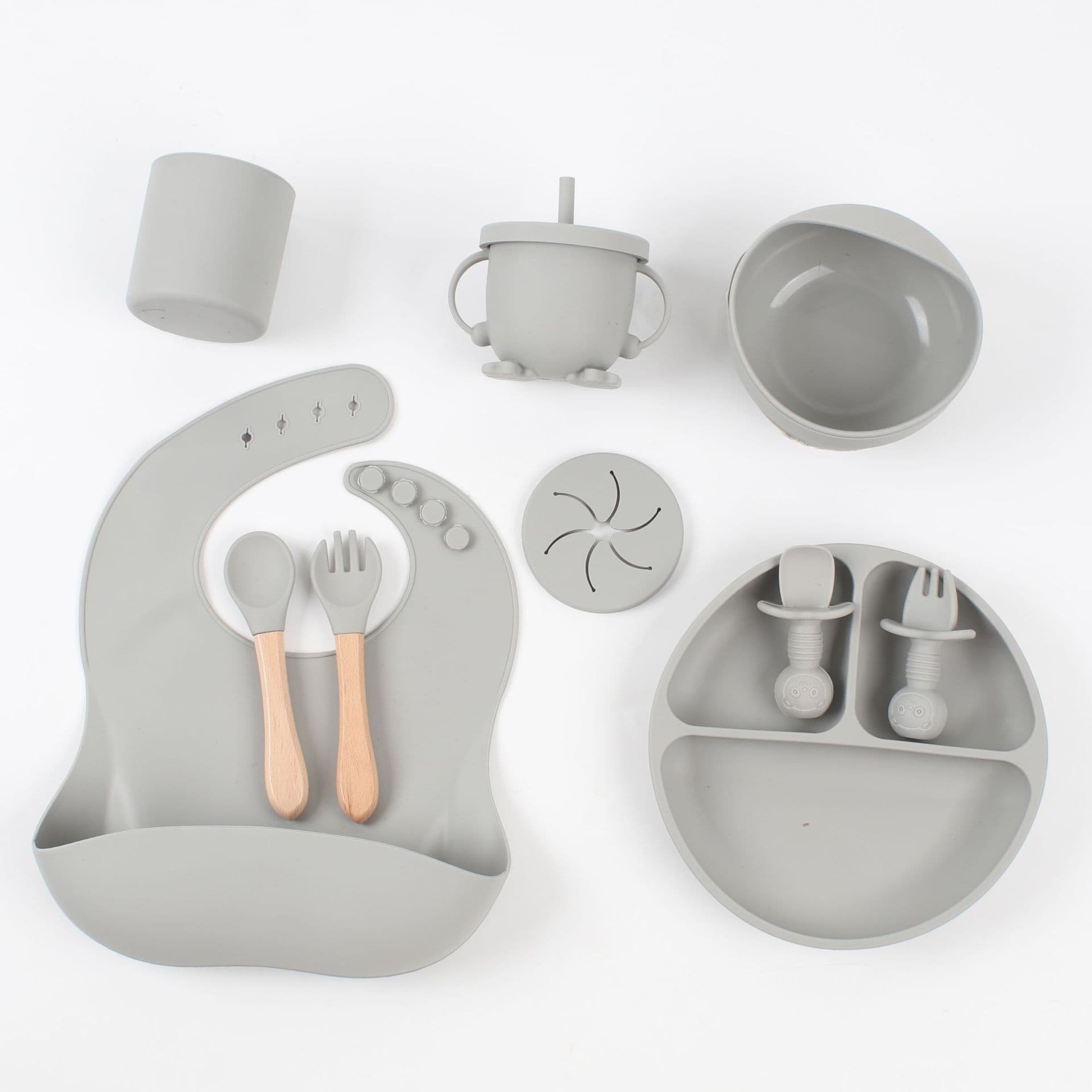 Amazon Best-Selling Silicone Dinner Plate 10-Piece Set, Baby Food Bowl with Suction Base, Divided Plate, Kids Silicone Dinnerware