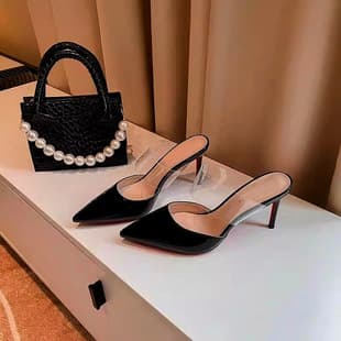 French Pointed Toe Thin Heel Slide Sandals for Women, Black Chic Closed-Toe Half Slippers, Commuter Outdoor Versatile High Heels