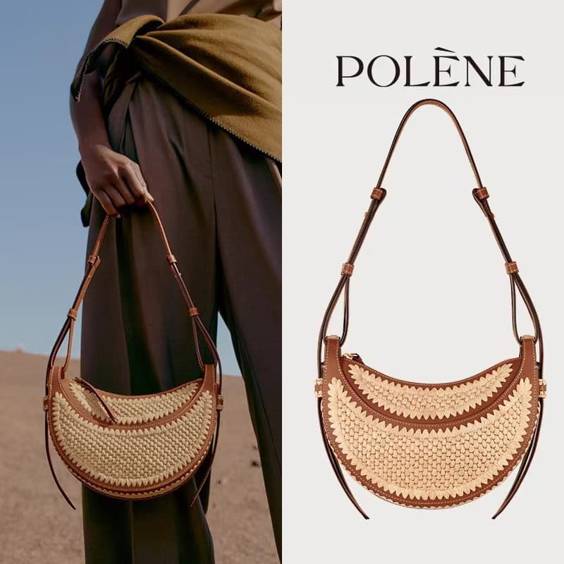 [New Arrival] Polene Raffia Woven Number Ten Cognac Handheld Crossbody Bag