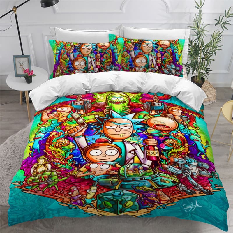 Rick and Morty Cross-Border Digital Print Duvet Cover Set 3-Piece Amazon Export Anime Cartoon