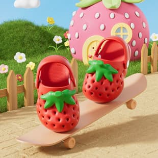 Cute Strawberry Children's Hole Sandals for Girls Summer New Style Indoor Outdoor Soft Sole Baby Girl Slippers for Boys