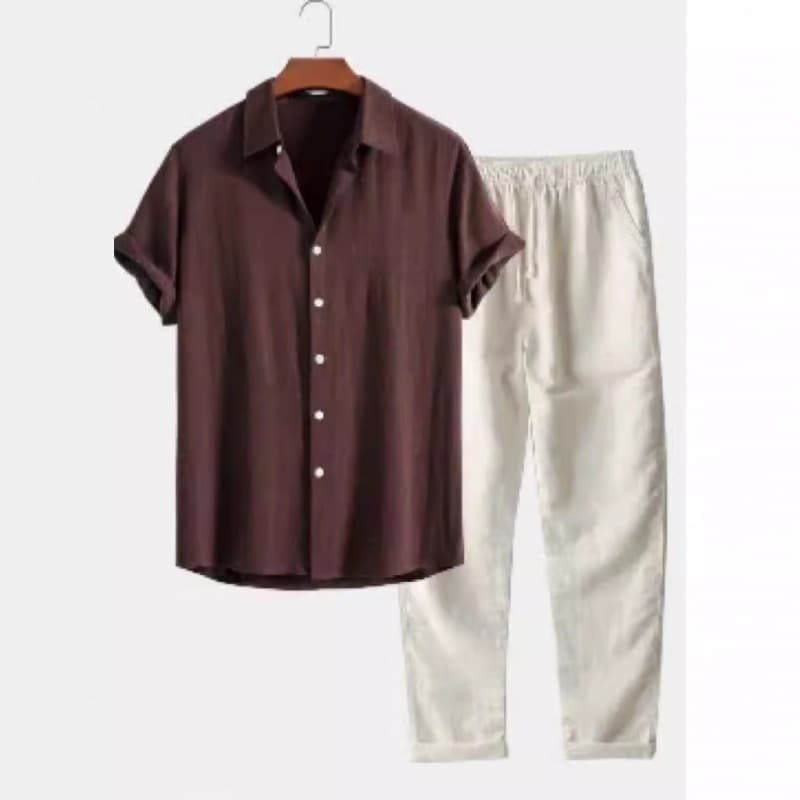 Cross-Border Shirt 2025 European and American Men's Stand-Up Collar Fashion Casual Versatile Slim Fit Cotton and Linen Suit Classic Trendy Style