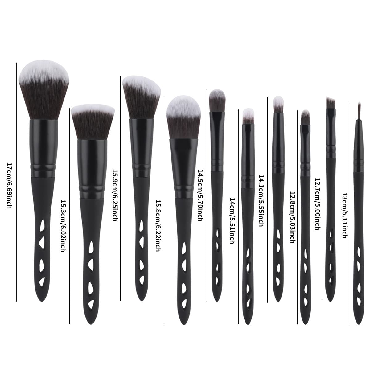 New Cross-Border 10-Piece Hollow Handle Makeup Brush Set Black Soft Bristle Foundation Brush Powder Brush Eyeshadow Brush Eyeliner Brush