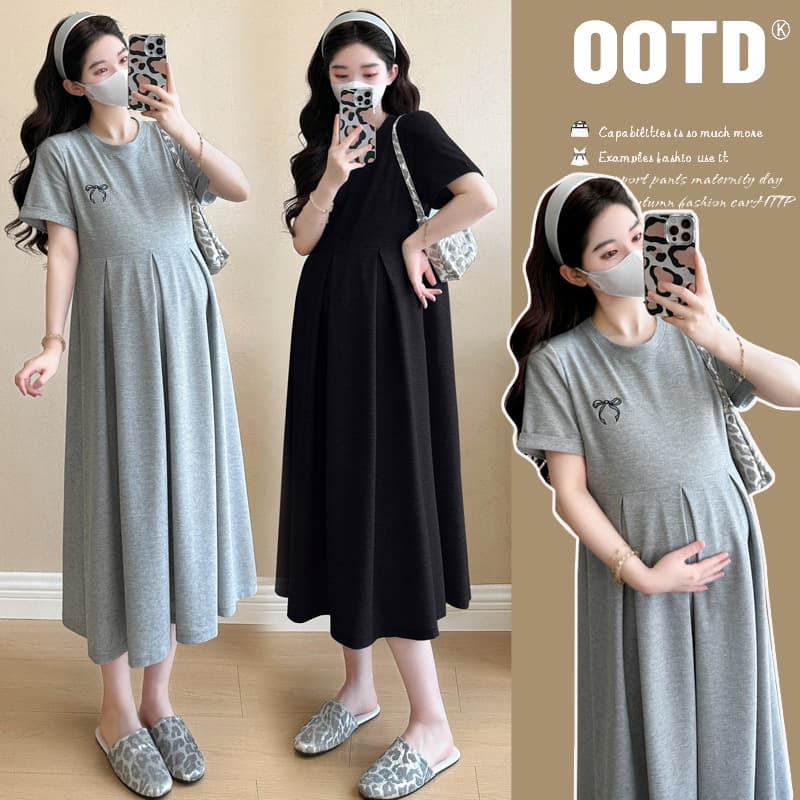 Maternity Summer Dress Fashionable New Loose Long Skirt High-End Pleated Non-Belly Trendy Mom Dress