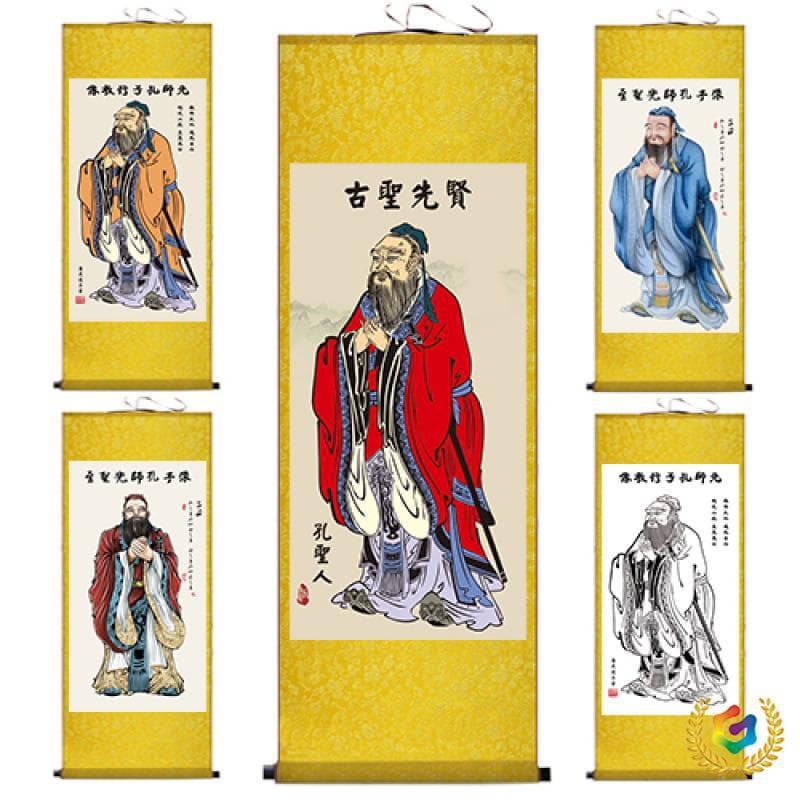 Confucius Portrait Hanging Painting, Sage Confucius Image, Sun Simiao Scroll Painting, Living Room Central Hall Decoration, Laozi Portrait