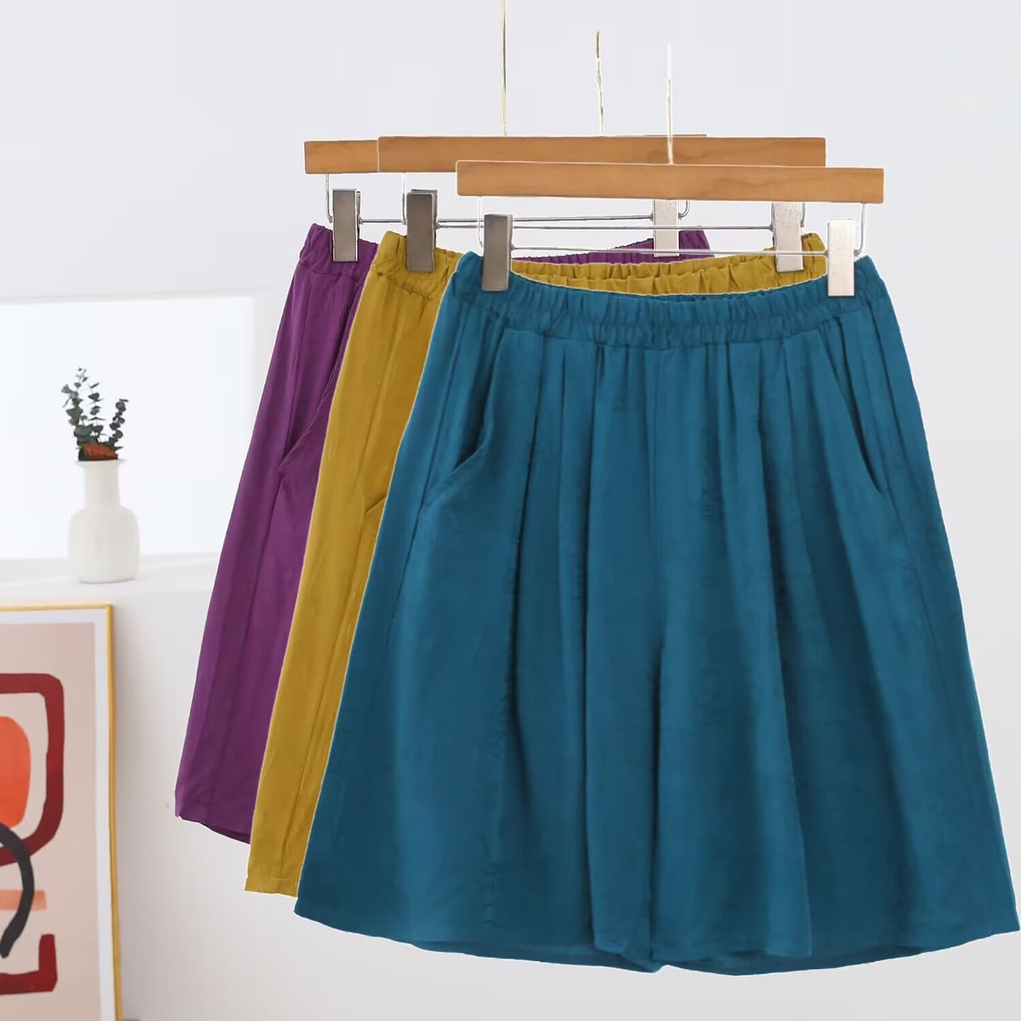 Cotton Silk Shorts for Women 2026 Summer Thin Loose Plus Size Five-Point Pants Solid Color Rayon Wide-Leg Casual Pants