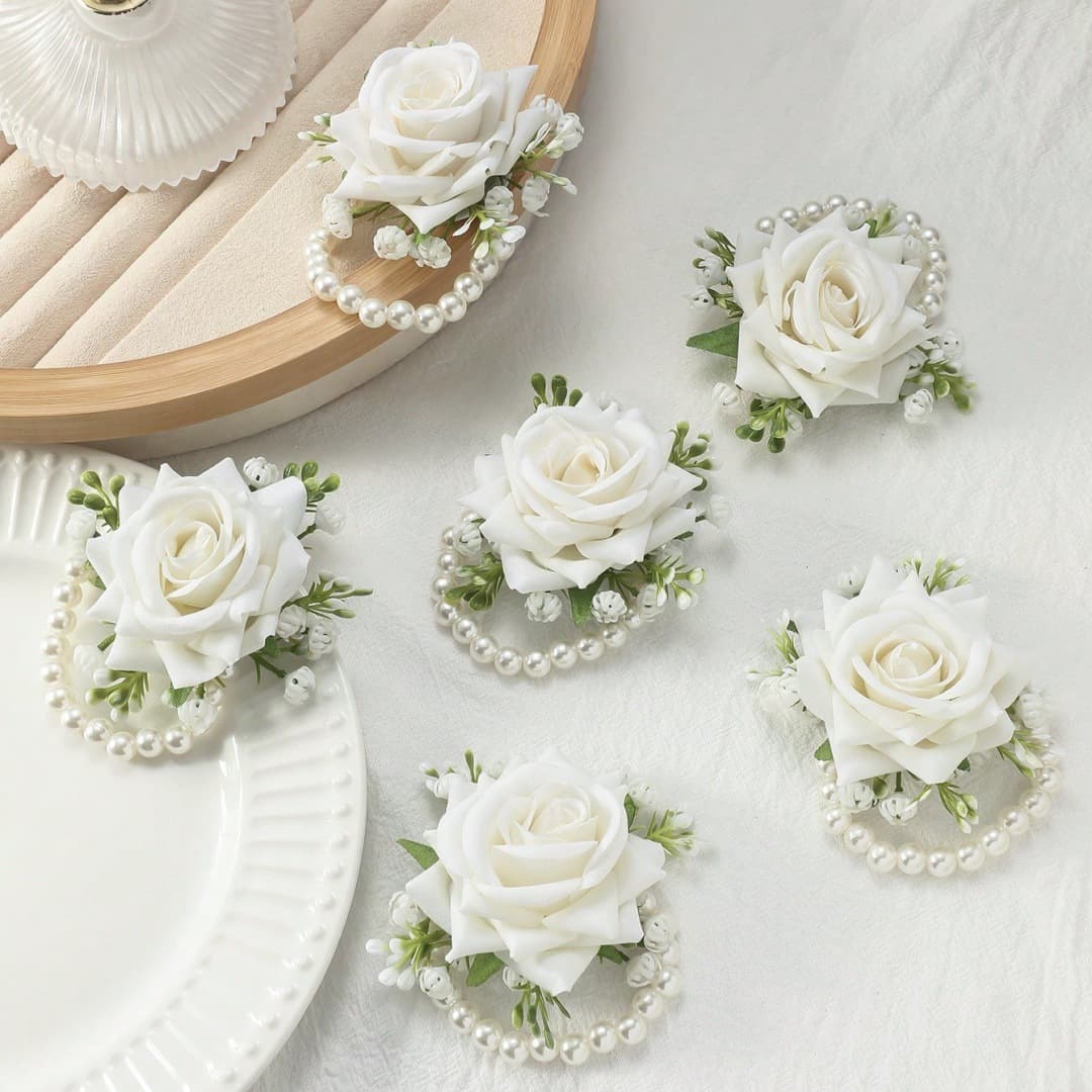 6-piece Amazon cross-border rose wrist flowers for bridesmaids and sisterhood decorative flowers, forest-themed bridal wear for weddings.