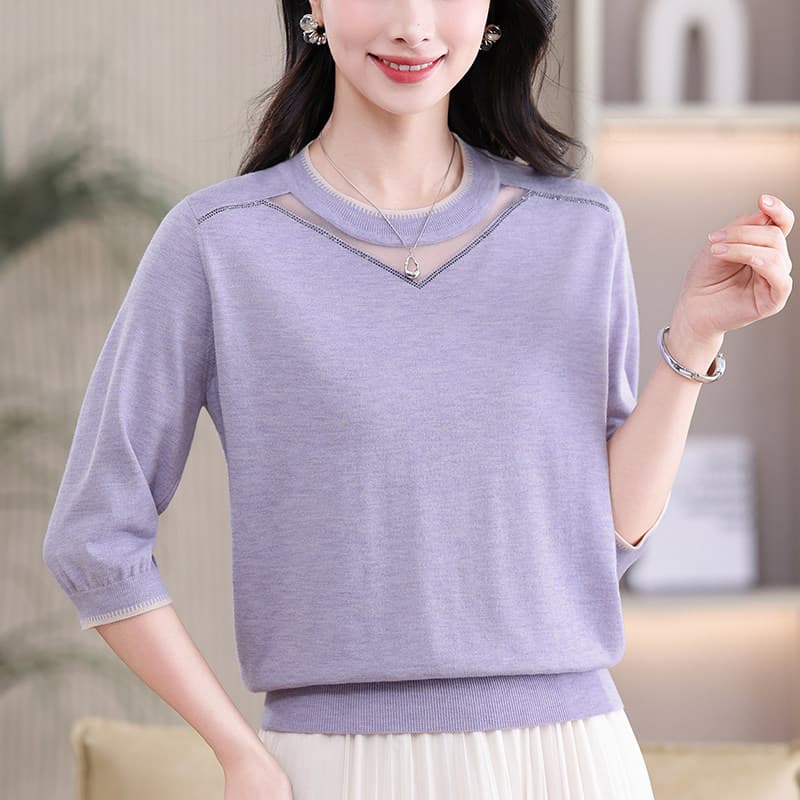 Trendy Mother's Blouse Summer New 3/4 Sleeve T-Shirt Slimming Stylish Age-Defying Women's Top