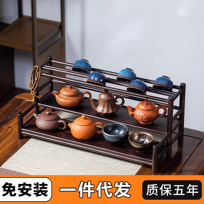 Desktop tea cup and small pot antique shelf, tea set organizer for tea table, Chinese-style tea storage rack