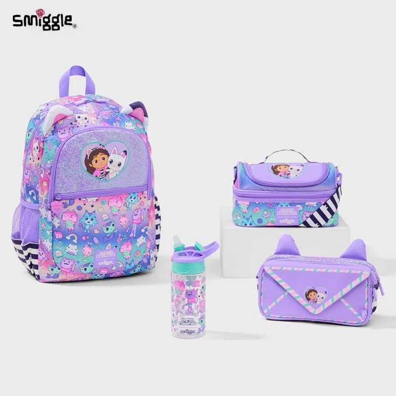Australian Smiggle backpack for girls, cute, lightweight, large capacity set with pencil case and lunch bag, double shoulder strap backpack gift