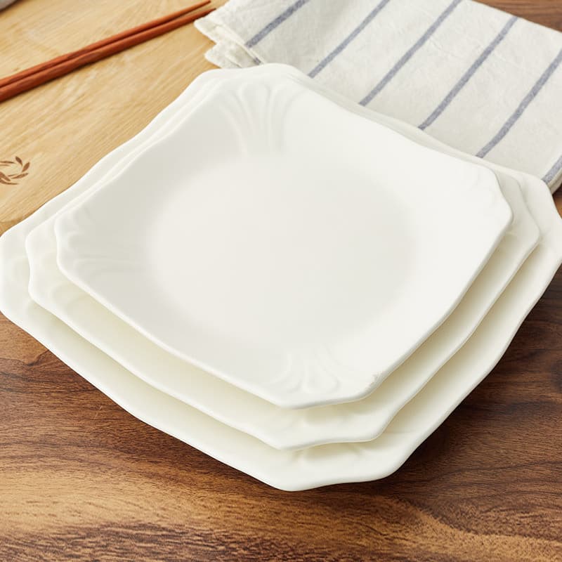 Ceramic Tableware Dishes, Steak Plates, Square Magnolia Cut-Corner Plates, Ceramic Plates for Hotel Use
