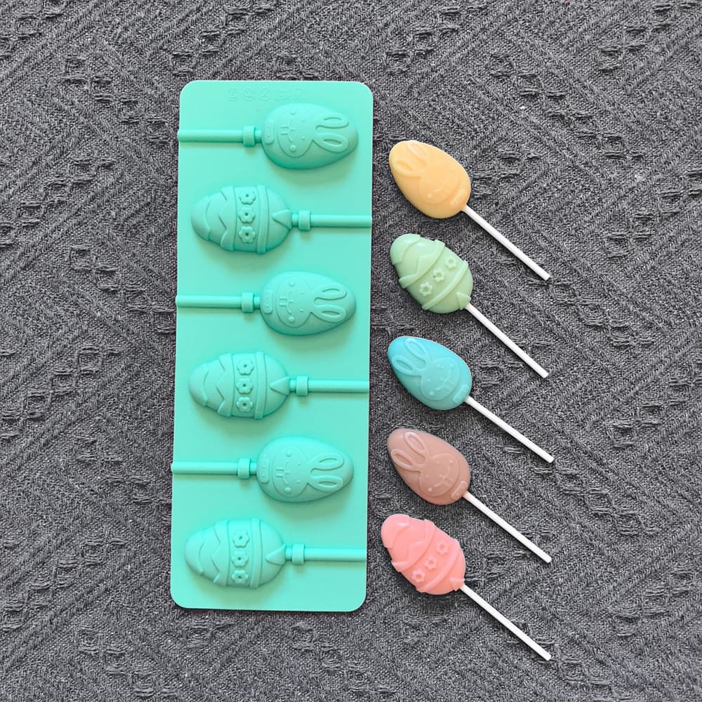 6-Cavity Easter Egg Lollipop 888 Silicone Lollipop Mold DIY Chocolate Mold Stick Not Included Silicone Cake Mold