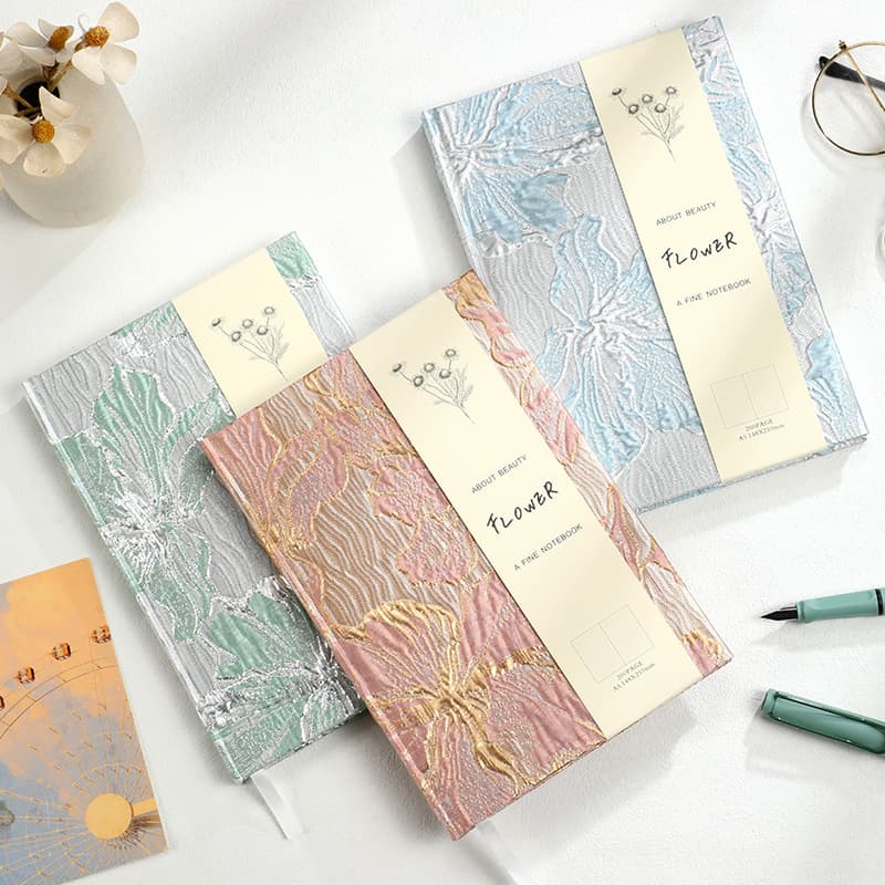 Cross-border Exclusive Premium Embossed Gold Silk Jacquard Journal Lily Notebook A5 Student Notepad Diary Book