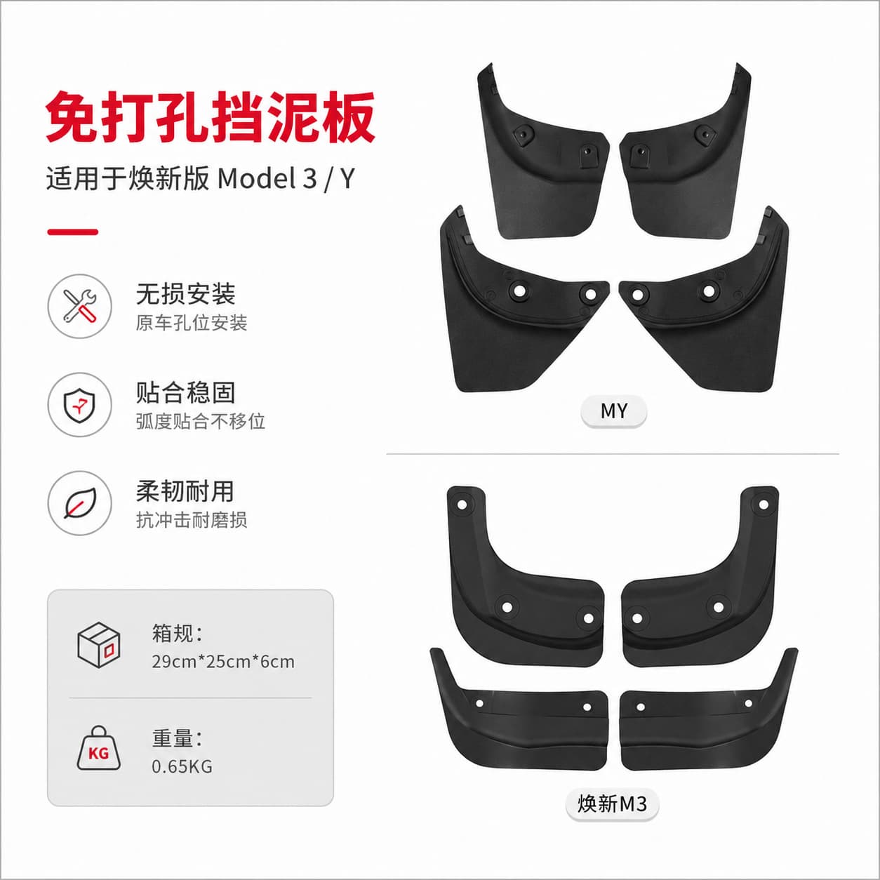 Short Mud Flaps for Tesla New Model 3/Y/YL Front Wheel Mudguard Modification Accessories