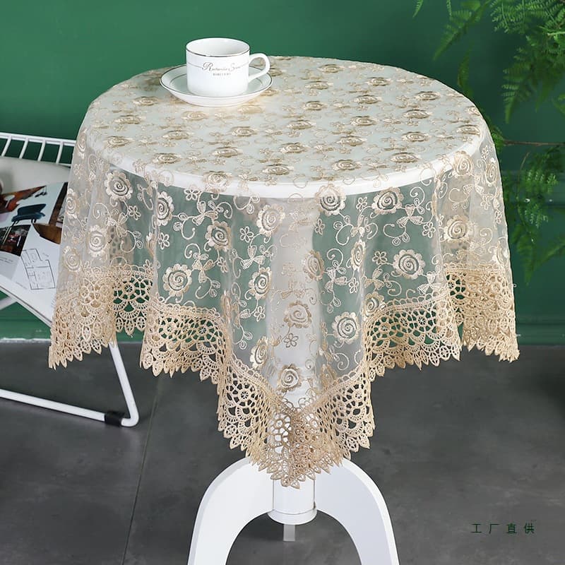 European Style Lace Tablecloth for Small Round and Square Tables, Solid Color Modern Minimalist Embroidered Rectangular Coffee Table Cover