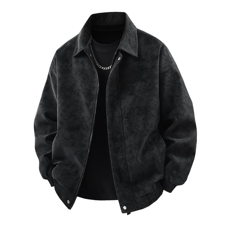 Solid Color American Retro Men's Biker New PU Jacket Outerwear Autumn Spring Loose Trendy