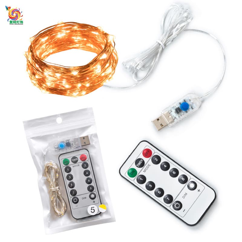 Remote control light string Christmas decoration light string led star festival copper wire lantern wholesale remote control usb string light