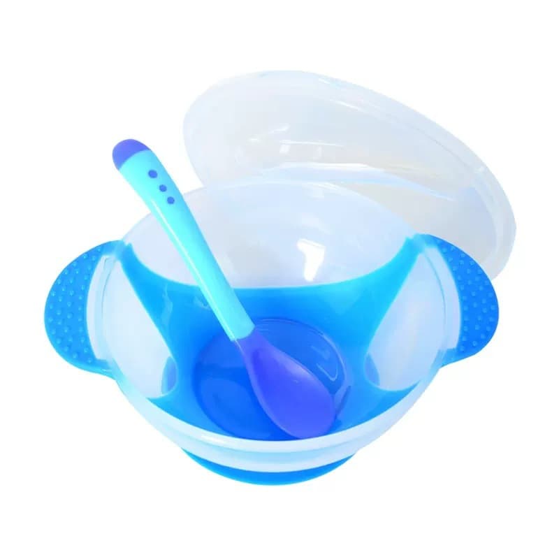 Temperature-Sensing Baby Bowl Set with Suction Base, Infant Temperature-Sensitive Soft Spoon and Fork, Newborn Feeding Bowl