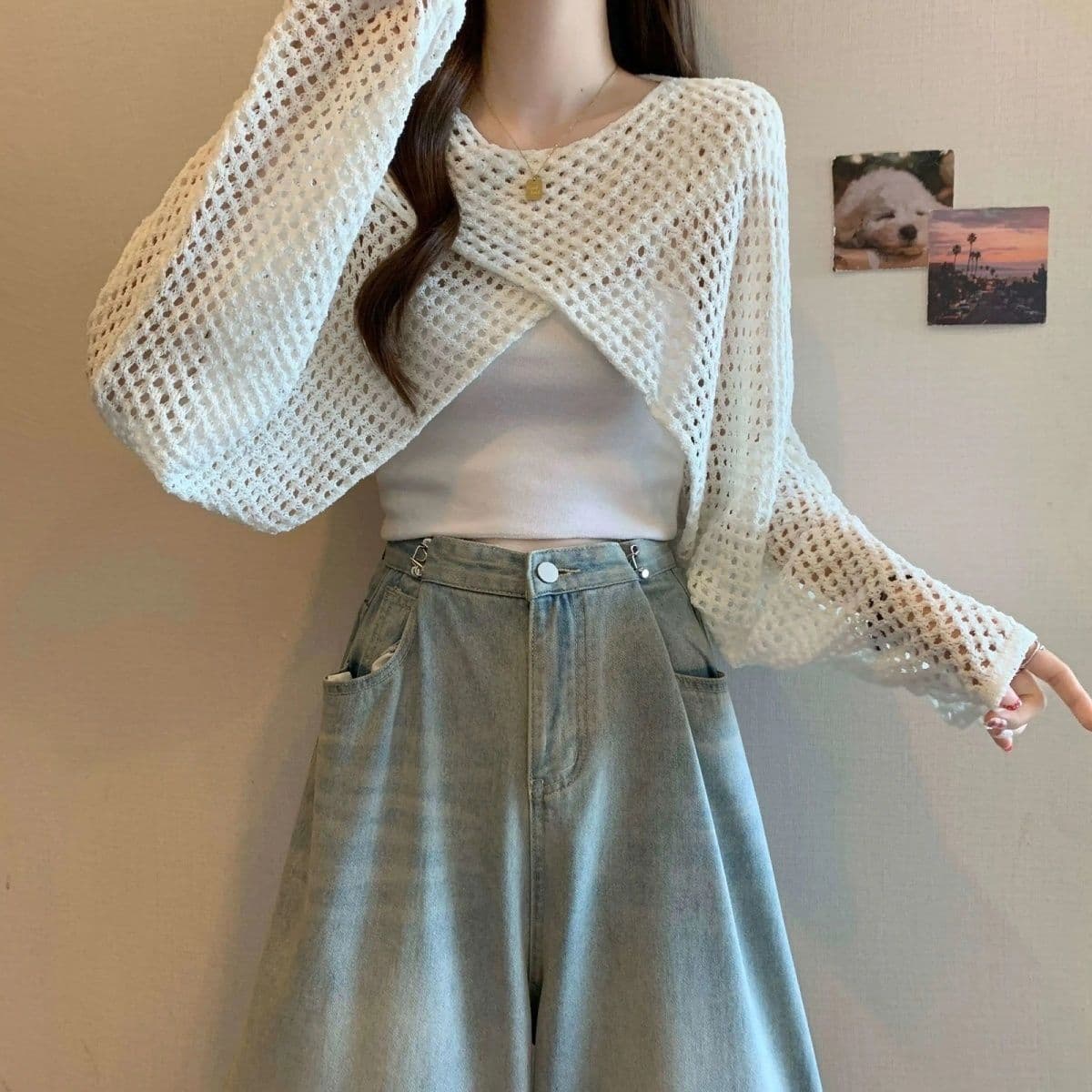 Irregular Hollow Knit Cardigan for Women Spring Summer Plus Size Tummy Cover Design Short Top Outerwear Shawl
