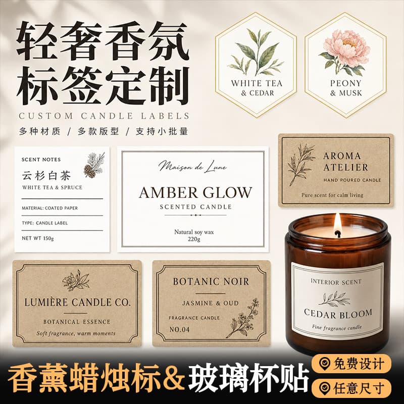 Aromatherapy candle sticker custom fragrance glass English label packaging box retro kraft paper self-adhesive printing
