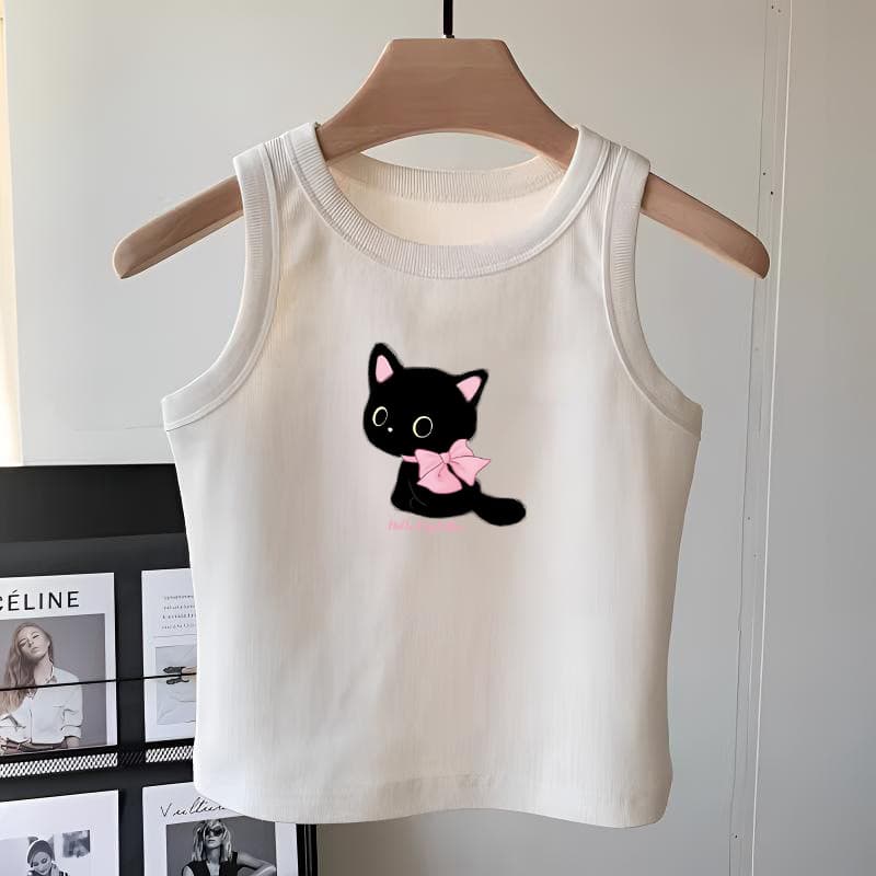 Girls' Clothing Pure Cotton White Sleeveless T-Shirt Vest Summer Medium and Large Kids' Fashion Versatile Suspender Tops for Outer Wear