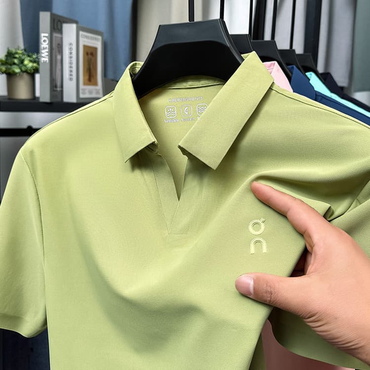Men's Summer Short-Sleeve Fashion Embroidered Seamless Polo Shirt Ice Silk T-Shirt for Middle-Aged Men
