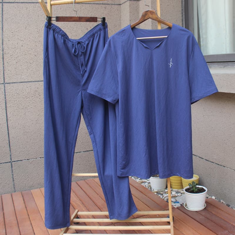 Men's Modal Linen Blend Pajama Set - Loose, Casual, and Comfortable Summer Sleepwear