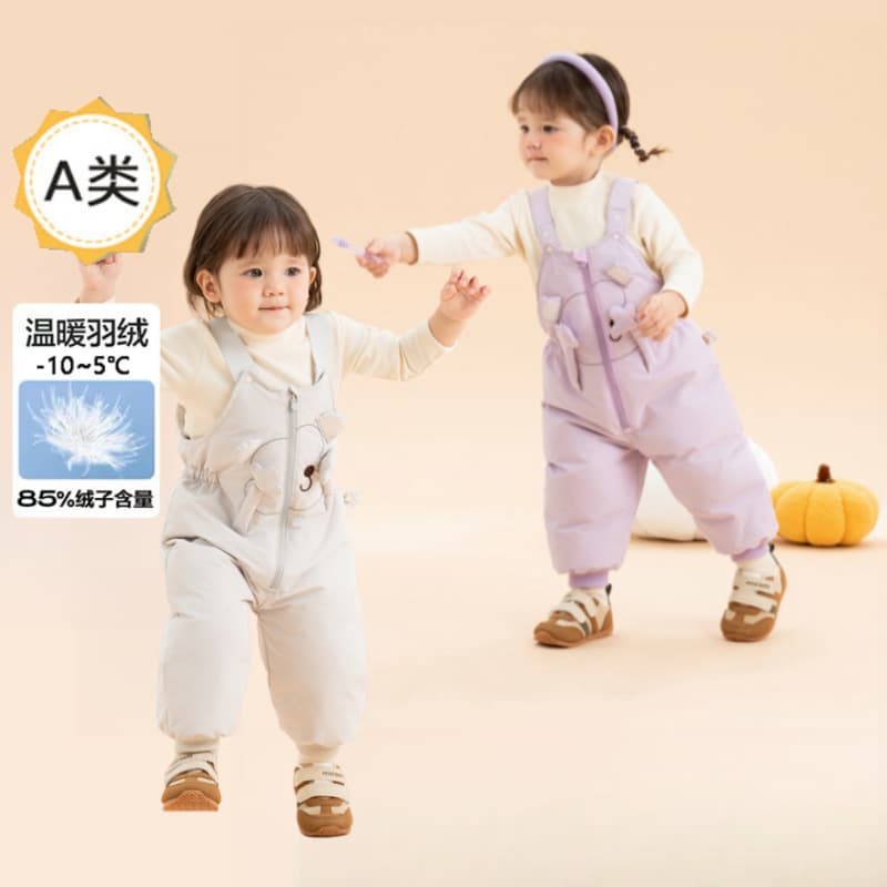 【Cloud Velvet】Monkey-shaped overalls children's down pants, boys' and girls' winter 2024 new cute three-proof style