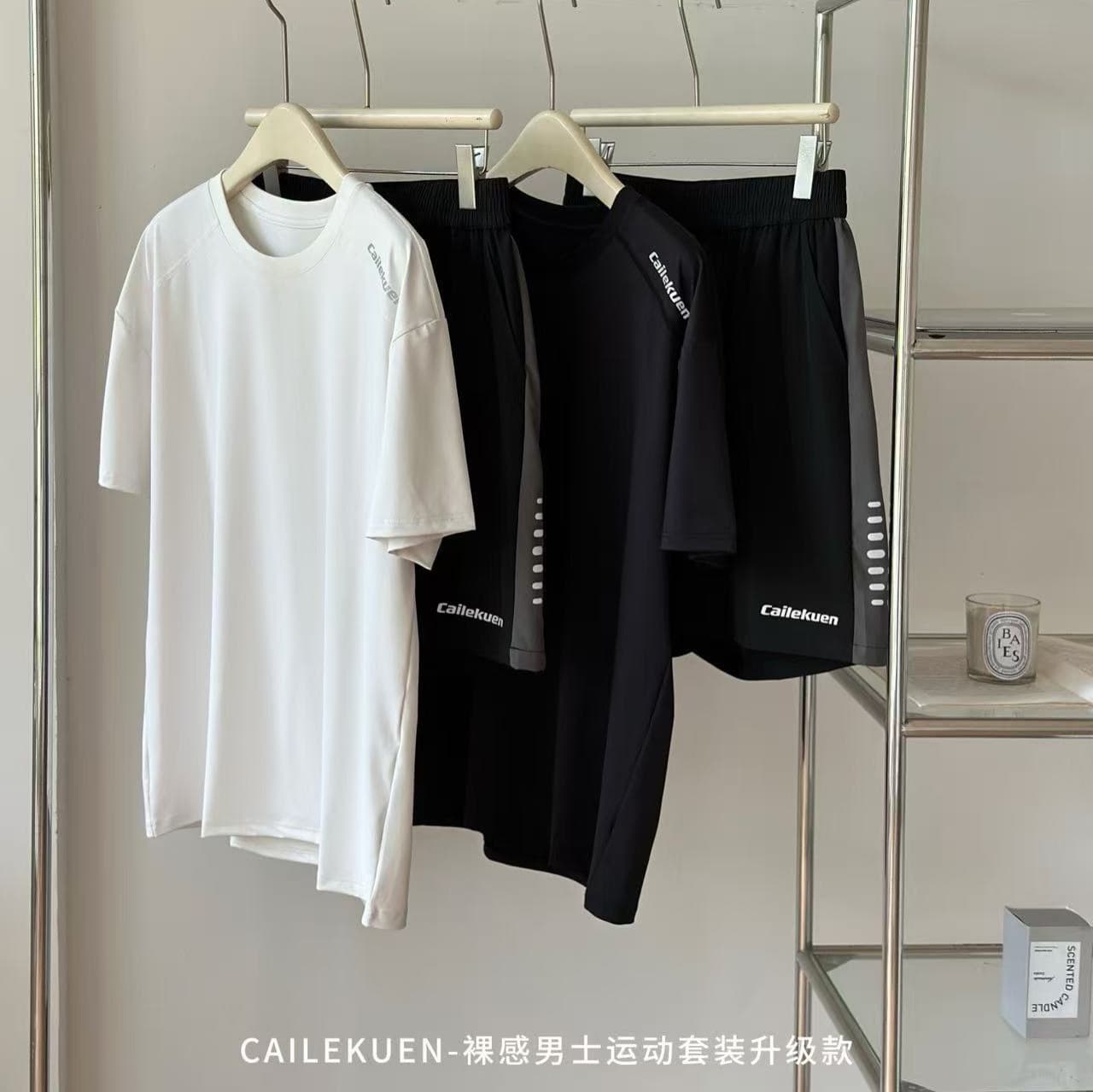 Summer Foreign Trade Wholesale Bare-Feel Men's Sports Set Upgraded Version Trendy Crew Neck Short Sleeve Shorts T-Shirt Casual Wear