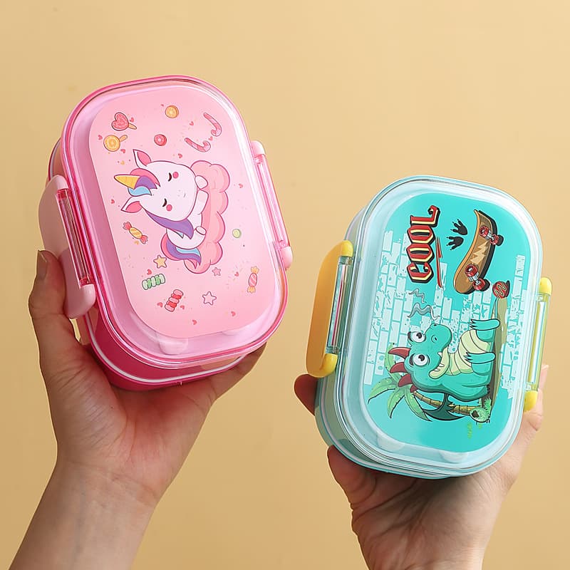 Cartoon Student Lunch Box Portable Double-Layer Compartment Bento Box Sealed Children's Lunch Box Microwave Safe