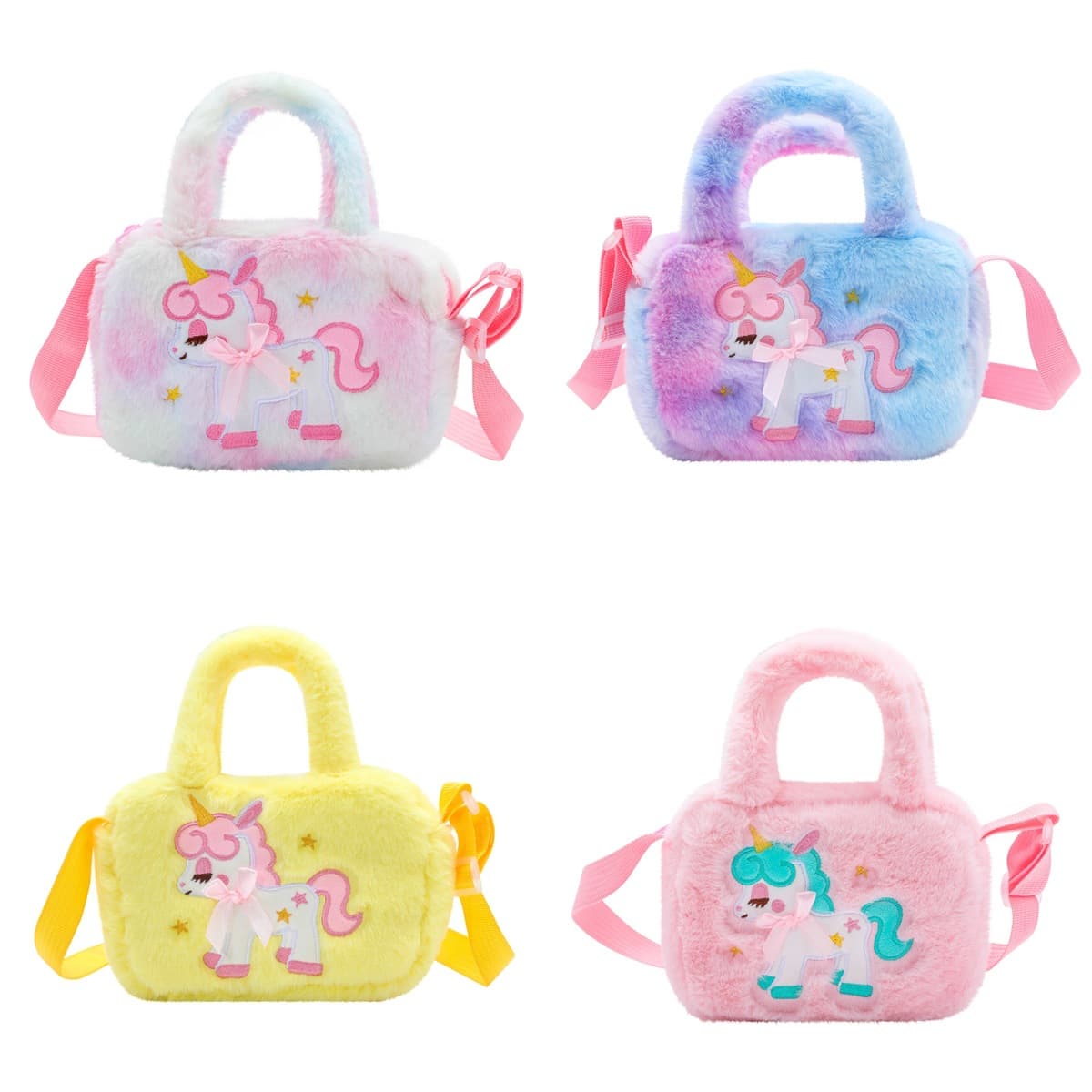 New small square bag cute handbag children cartoon unicorn plush square shoulder bag kindergarten girls cross body