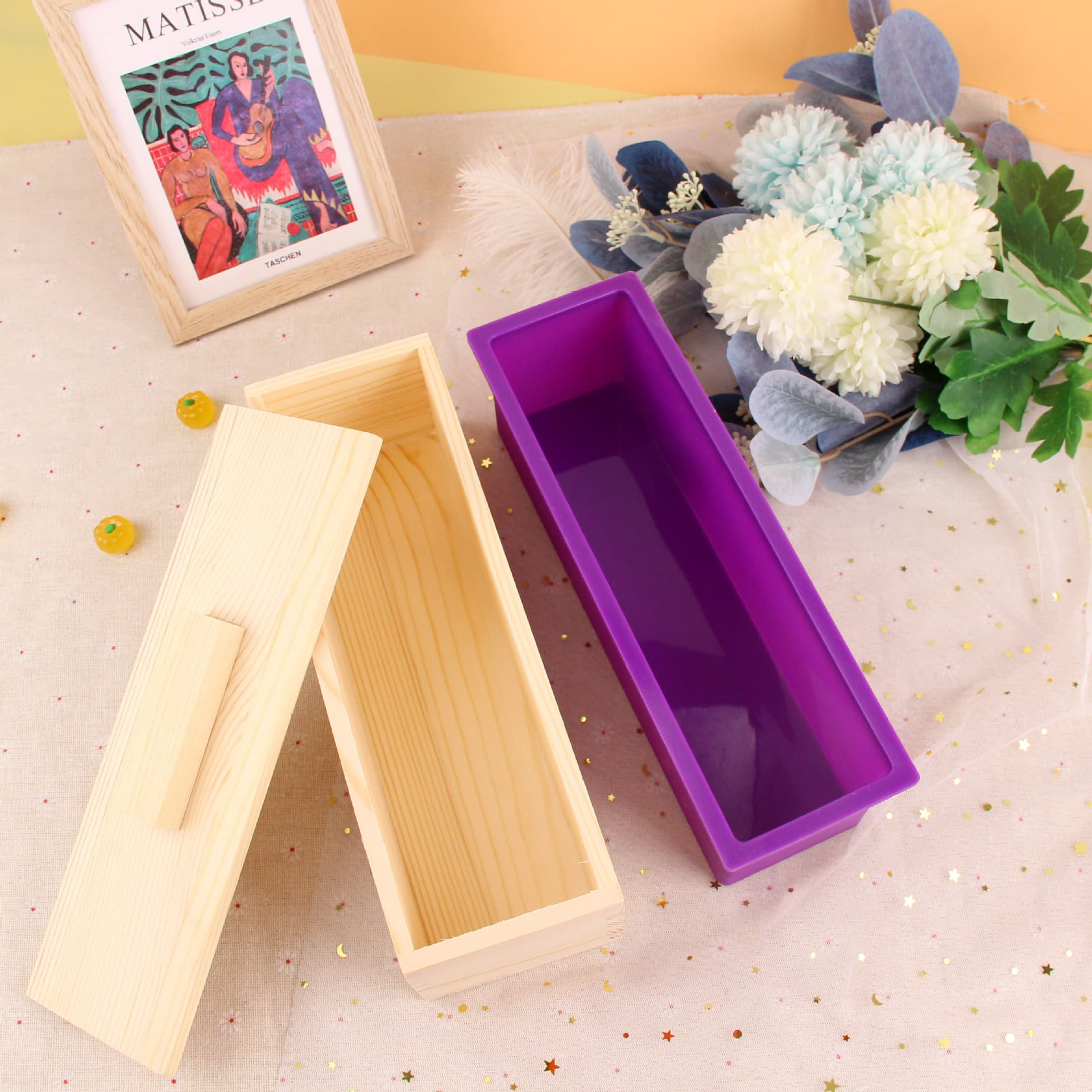 Spot DIY rectangular handmade soap wooden box cold soap toast easy to take off cake wooden box silicone mold 1200g