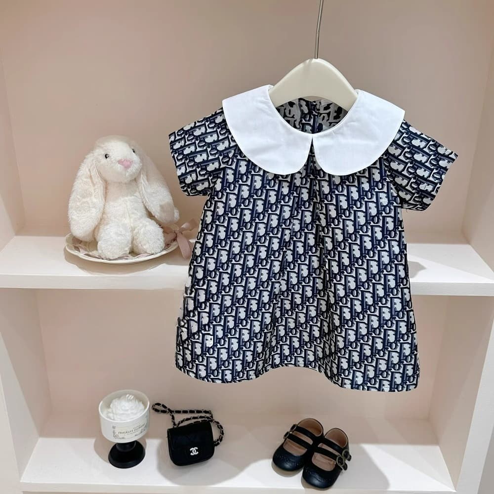 High-definition series girls 2025 summer big-name style doll collar jacquard lapel dress L55113