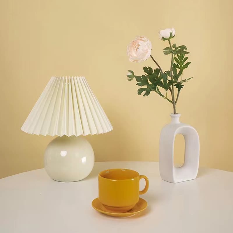 Cross-border Ceramic Table Lamp Ins Bedroom Nightstand Pleated Lamp Korean Light Luxury Desk LED Lamp Bar Creative