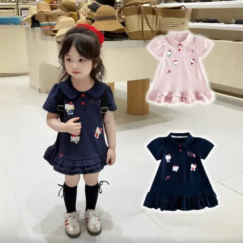 Tian Xiaosi Summer New Stylish Casual Short Sleeve Girls Polo Dress Korean Cartoon Girls Dress Trendy