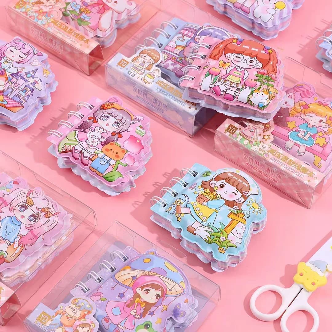 Cute decompression notebook, portable student stationery notebook, cartoon girl heart notebook, decompression sticky note