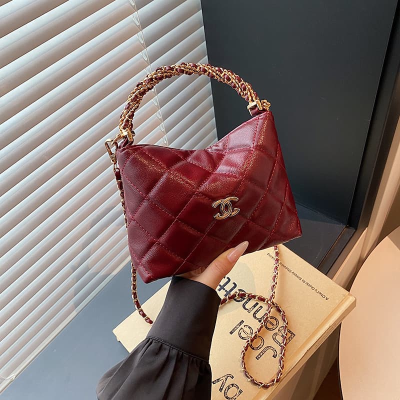 New Diamond Quilted Chain Bag, Chanel-Style Twisted Handle Bag, Fashion Women's Shoulder Crossbody Bag, Waxed Leather Vintage Bucket Bag