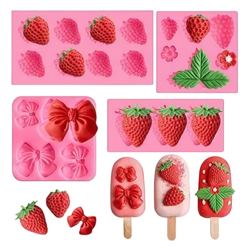 Strawberry Leaf Bow Silicone Mold for Fondant Cake Decoration, Chocolate Mold, Plaster Candle Aroma Resin Casting