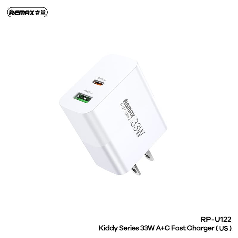 REMAX Qidian 33W dual-port A+C fast charging travel adapter US/European/UK mobile phone charging head RP-U122