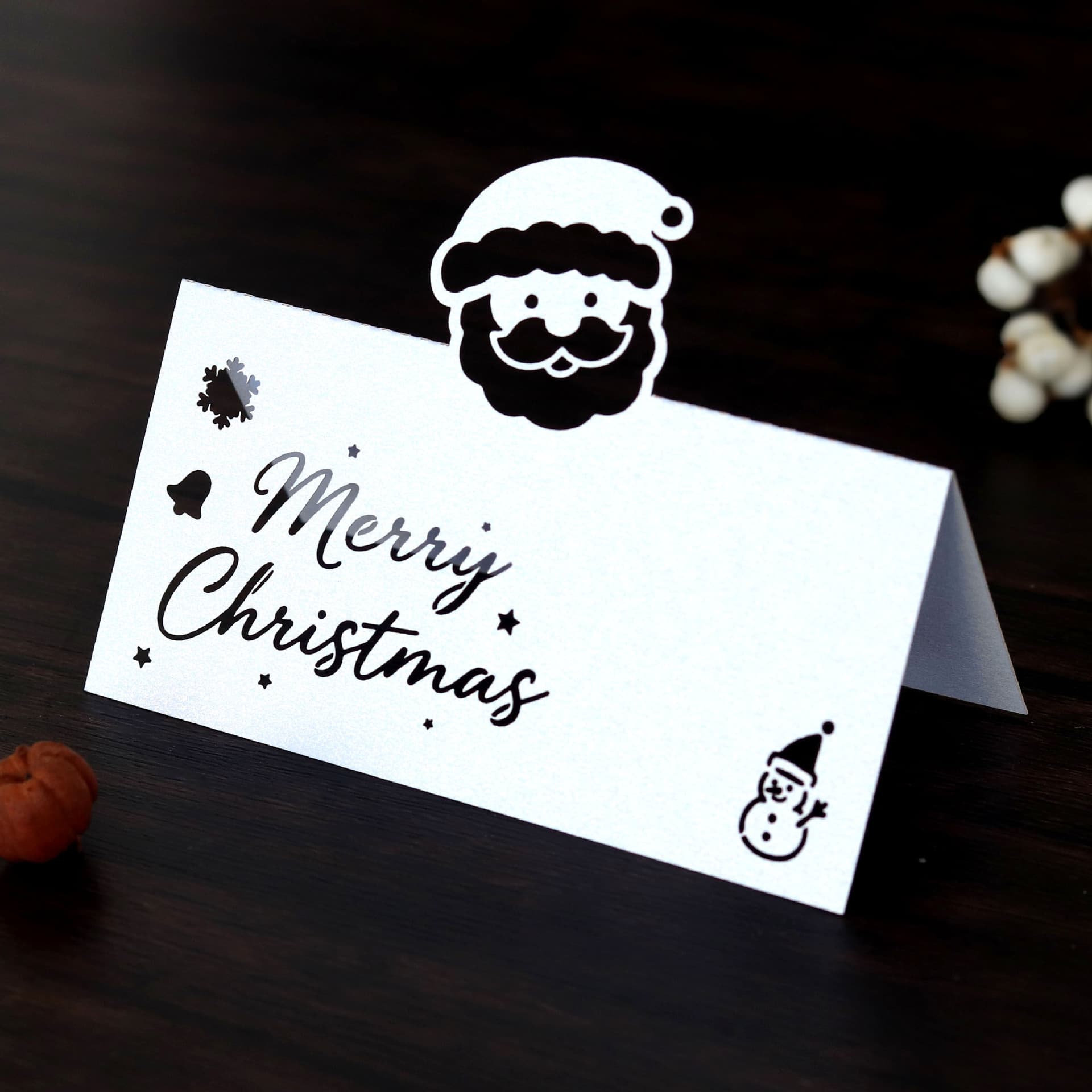 Christmas Cut-out Santa Claus Small Card Snowman Snowflake Seat Card Festival Name Table Card Shenzhen Stock