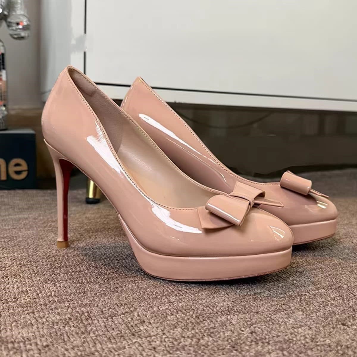 2026 Elegant Bow High Heel Women's Shoes with Platform, Thin Heel, Nude Color, Perfect for Dresses, Versatile and Stunning