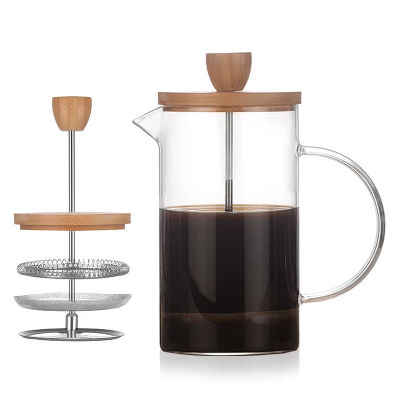 Heat-resistant Glass French Press Coffee Maker with Bamboo Lid, High Borosilicate Tea Infuser for Home