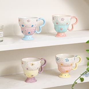 Ceramic Mug Office Water Cup Creative Cup for Women Breakfast Cup Milk Cup Stemmed Cup Home Use Heat-Resistant