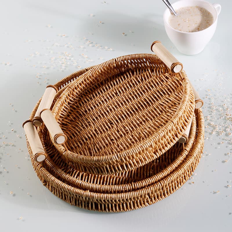 Rattan desktop creative bread basket round household fruit plate afternoon tea plate breakfast plate storage basket snacks living room