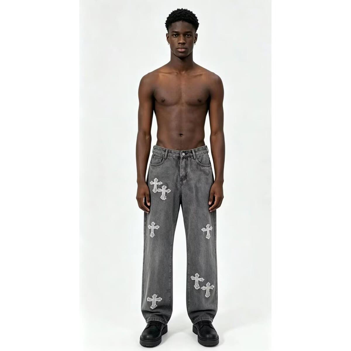 2026 New Summer American High Street Style Cross Jeans for Men, Loose Straight Leg, Ins Trendy Wide Leg Long Pants